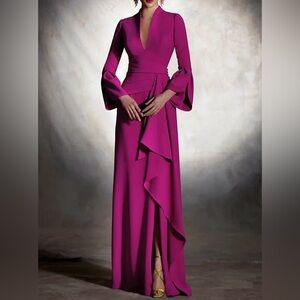 Full length raspberry pink crepe dress size small. Never worn.